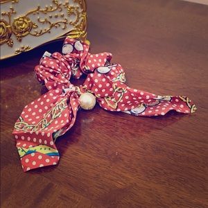 Chanel Style Scarf Scrunchy with Faux Pearl Detail